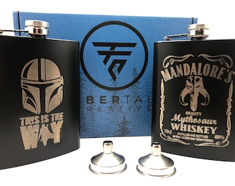 Mandalorian Flask | Star Wars Flask | Custom Flask | Engraved Barware | 8 oz