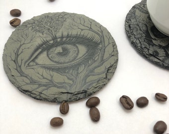 Psychedelic themed slate coasters | Laser Engraved | Gothic | Trippy