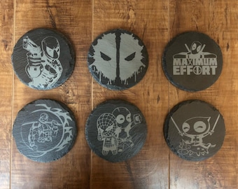 Deadpool Laser Engraved Slate Coasters | Anti-Hero Decor