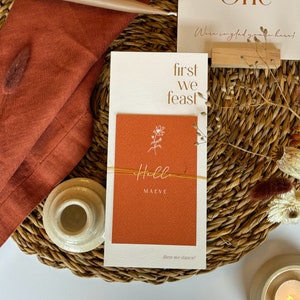 Menú de boda / Menú de boda en color naranja quemado / Menú de boda en color óxido / Menú personalizado / Menú para invitados / Menú boho / Menú rústico