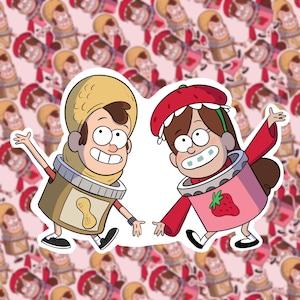 Gravity Falls Inspired | Mabel and Dipper Pines |Halloween Costume | Peanut Butter and Jelly | Fall Watercolor | Sticker