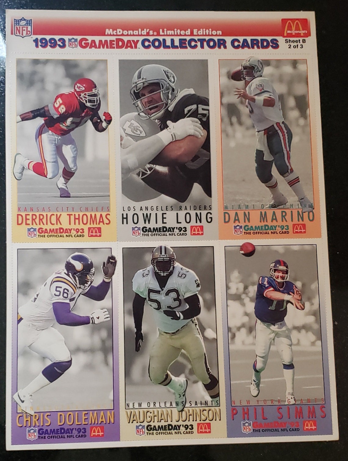 1993 NFL GameDay Collector Cards Uncut McDonald's Limited Etsy