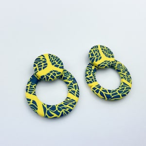 Blue and Yellow, Game Day Earrings, POLYMER CLAY, handmade lightweight team spirit jewelry