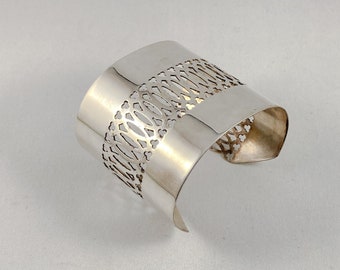 Handcrafted Silver Wide Cuff Bracelet | Upcycled from Vintage Water Carafe | Unique Eco-Friendly Jewelry