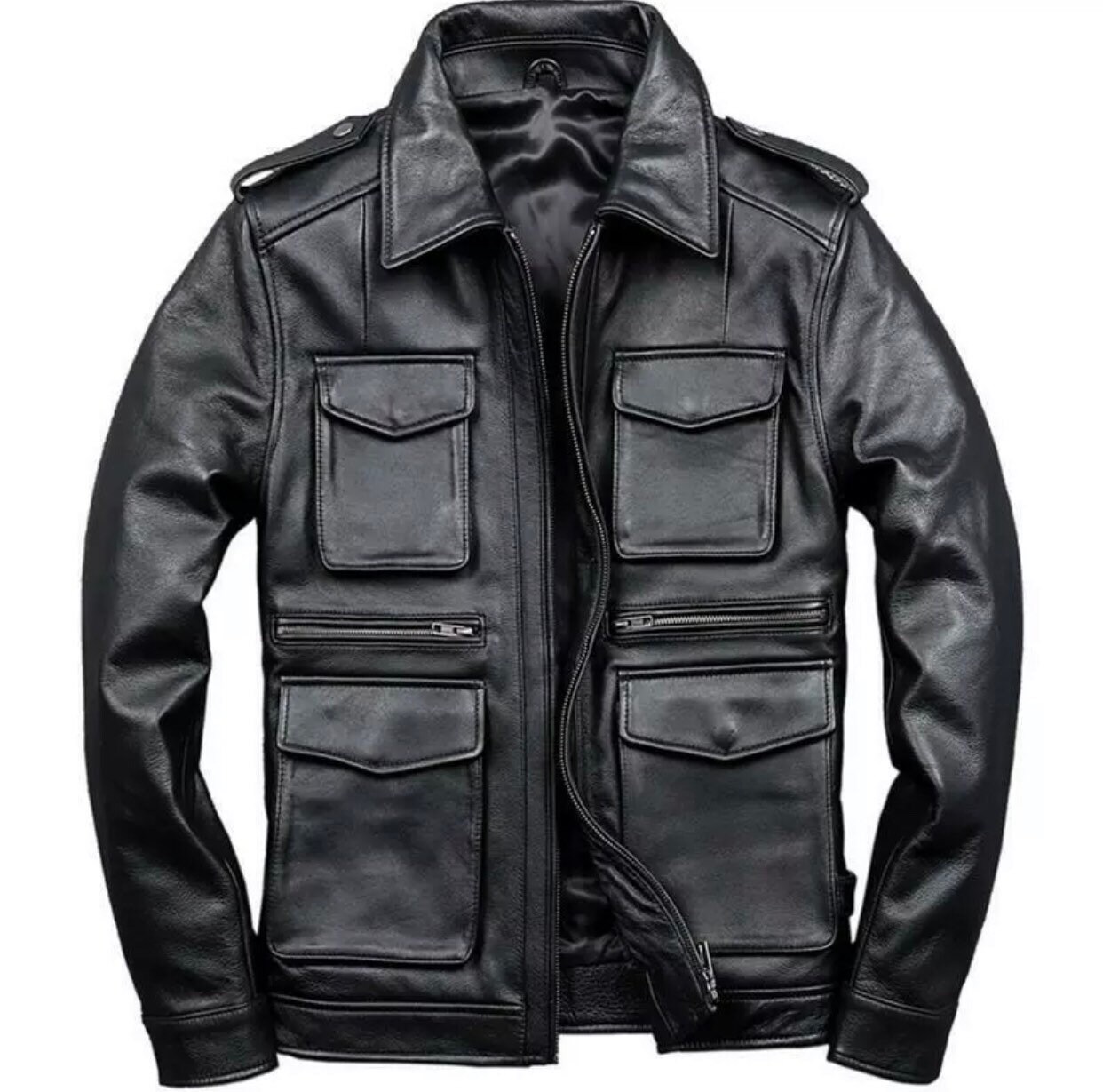 Mens CowHide Leather Jacket Black Leather Jacket Biker Etsy