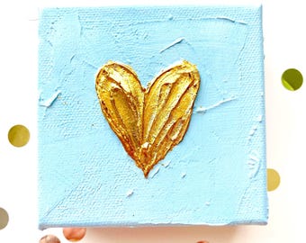 CUADRO DE CORAZÓN AZUL BEBÉ / Corazón pequeño azul y dorado / Decoración de habitación infantil / Regalo para baby shower / Regalo para recién nacido / Decoración de regalo para bebé niño