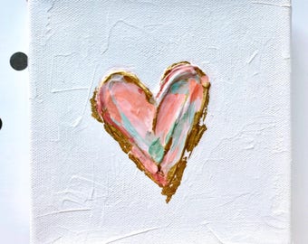 CORAZÓN ABSTRACTO ROSADO Lienzo pequeño / Pintura de corazón sencilla / Regalo para el Día de la Madre / Arte de corazón elegante / Decoración del hogar con forma de corazón / Regalo de boda con forma de corazón