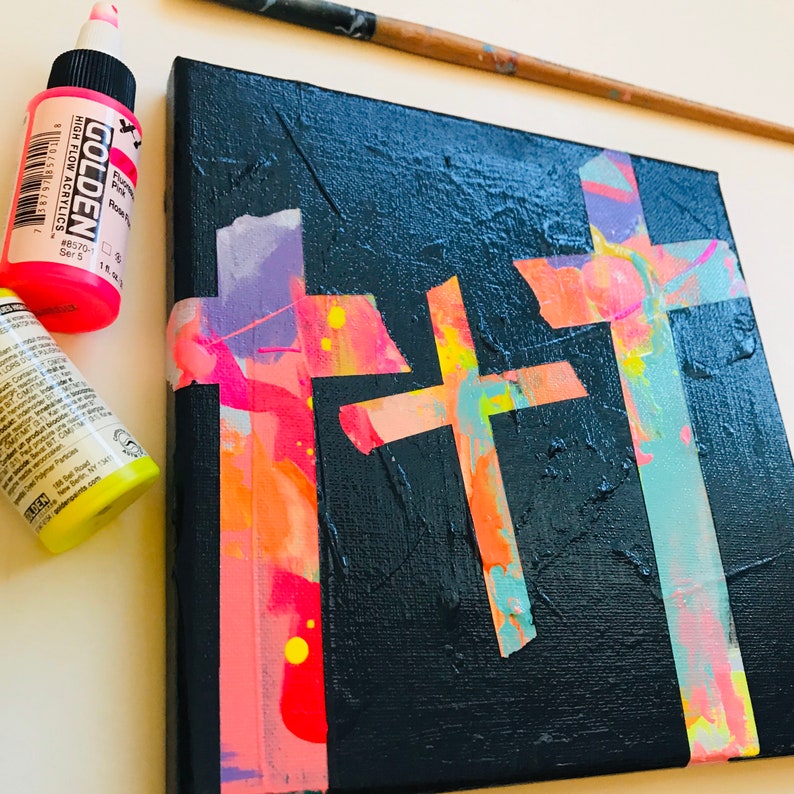 NAVY BLUE ABSTRACT Colorful Cross Painting Colorful Abstract Etsy