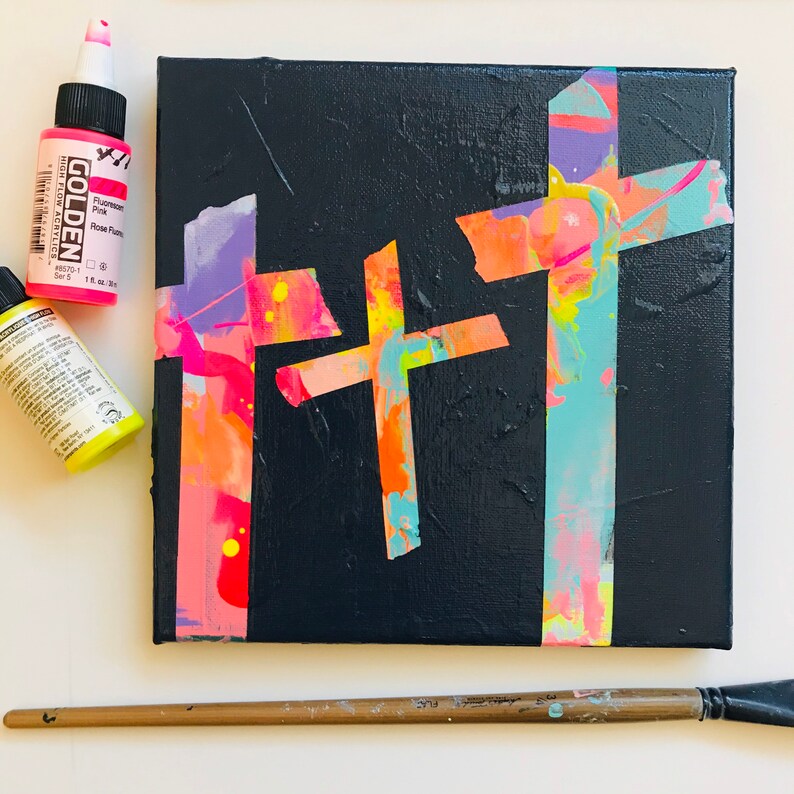 NAVY BLUE ABSTRACT Colorful Cross Painting Colorful Abstract Etsy