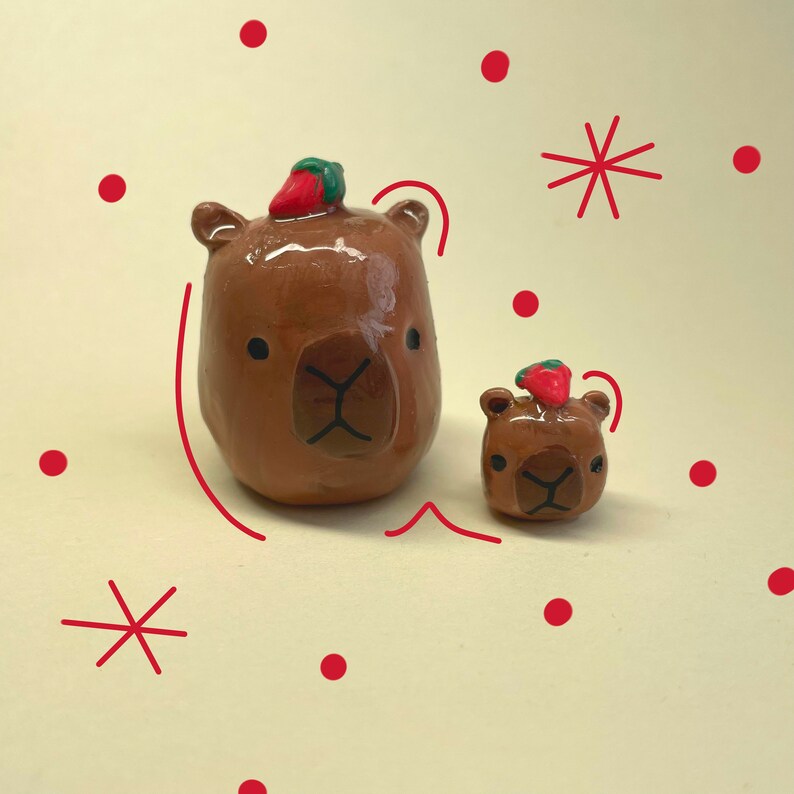 Capybara Desk Friends | Clay Charms | Clay Desk Friends | Capybara Lovers Strawberry