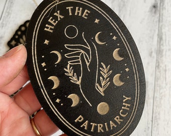 Hex the Patriarchy ornament in Satin Black - feminist witchy Pagan Yule decoration or anytime of year
