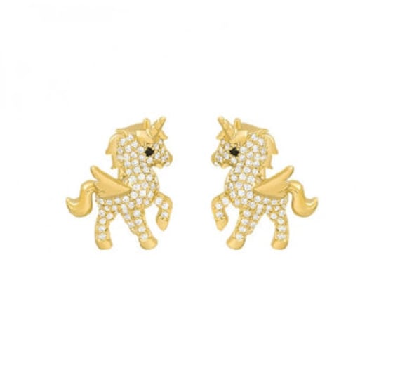 Unicorn Stud Earrings for Women Fairy Animal Gold Cubic Zirconia