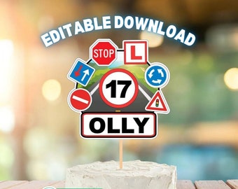 EDITABLE DOWNLOAD - Personalised Learner Driver Cake Topper New Driver Cake Topper L Plate Cake Topper 17th Birthday Gift 17th Birthday Cake