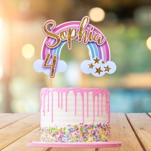 Personalised Girls Cake Topper Rainbow Stars birthday cake birthday party