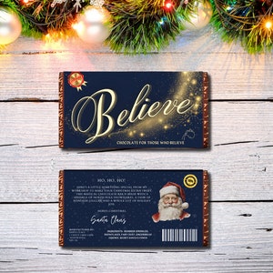 Print at home - Believe Christmas Chocolate Bar wrapper | I believe in you | Magical Elf Stocking Filler digital download stocking filler