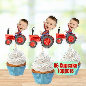 Digital Download ** Tractor Head  Photo Birthday Cupcake Toppers, Personalised farmer , Birthday Cake topper boys girls pow