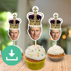 Digital Download* King Charles III cupcake toppers - Coronation Crown Cupcake Toppers Cake decorations funny prince king queen Queen Consort