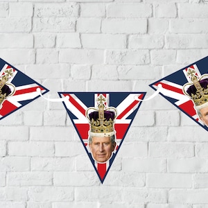 Digital Download* King Charles III Bunting - Coronation Crown Cupcake Toppers Cake decorations funny prince king queen Queen Consort