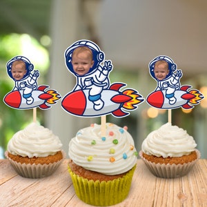 Digital Download **. Rocket Head  Photo Birthday Cupcake Toppers, Personalised ASTRONAUT , Birthday Cake topper boys girls SPACE