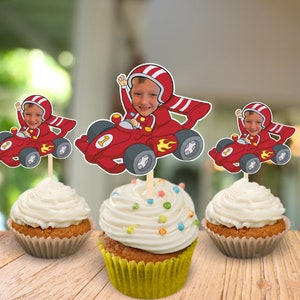 Digital Download **. Racing Driver Head  Photo Birthday Cupcake Toppers, Personalised F1 , Birthday Cake topper boys girls Car