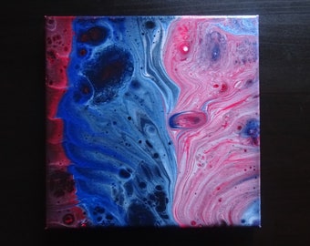 Acrylic Pouring Abstract Painting Fluid Art Red and Blue