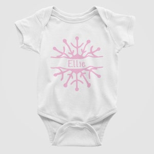 Snowflake Monogram Pink or Blue Christmas Baby Bodysuit/ Onesie