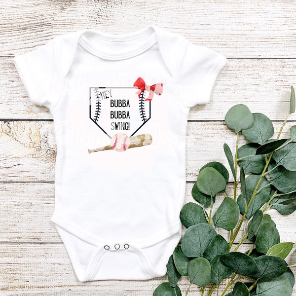 Hey Bubba Bubba Swing Brother Baseball Baby Bodysuit/ Onesie / baby girl baseball outfit/ baby boy baseball outfit