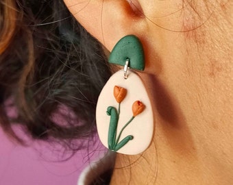 Boucles d'oreilles en argile polymère / boucles d'oreilles tulipe / bijou fantaisie / cadeau fait main personnalisé