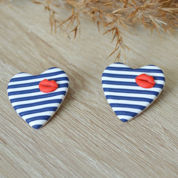 Heart brooch / sailor pattern / Handmade gift / Personalized brooch / Fancy brooch / Polymer clay jewelry