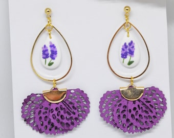 Lavender flower earrings/ Polymer clay earrings / costume jewelry / personalized handmade gift