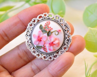Poetic cherry blossom brooch made of polymer clay, original gift and unique piece, ideal Mother's Day gift