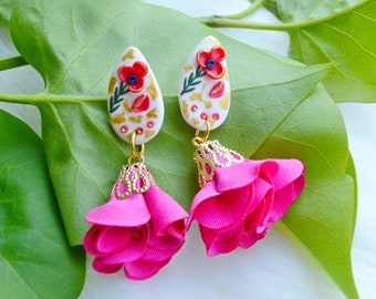 Pendientes de flores / Pendientes de arcilla polimérica / Bisutería / Regalo personalizado hecho a mano
