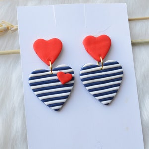 Heart-shaped sailor earrings / Summer jewelry / Blue and white earrings