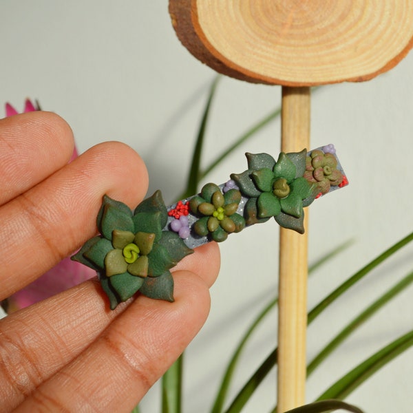 Personalized hair barrette / Handmade jewelry / flower barrette / mini succulent barrette / Personalized hair clip /