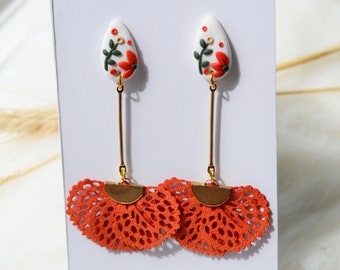 Colorful floral earrings in handmade polymer clay / original personalized gift for women / colorful jewelry for women