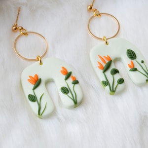 Bird of Paradise Earrings / Flower Earrings / Polymer Clay Earrings / Green Earrings
