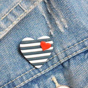 Sailor Motif Heart Brooch – Original and Handcrafted Accessory – Handmade Creation in a Marine Style