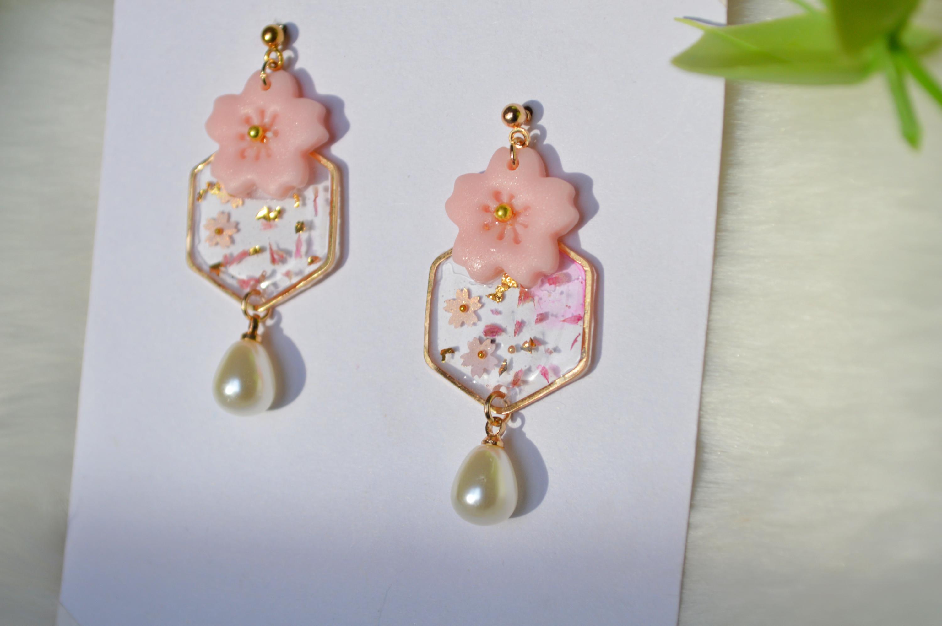 Boucles D'Oreilles Créoles Bohème En Tissu Floral Rose - Grand Cercle Pendantes - Pour Mariage Et Soirée - 3