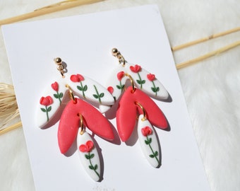 Flower earrings / Colorful handmade polymer clay earrings / Original personalized gift for women