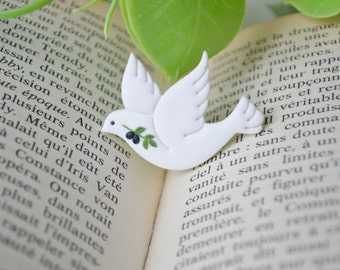 White Dove Brooch - Symbol of Peace - Olive Brooch - Handmade Jewelry for Baptism or Ceremony - Symbolic Baptism Gift