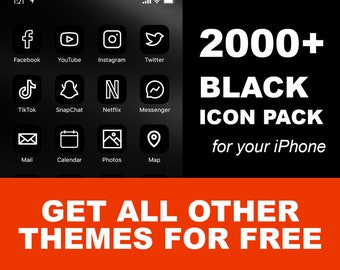 2000+ iOS Black Icon Pack | All Access Pack - FREE Bonus | iPhone IOS16 App | Aesthetic Home Screen | iOS 16 Widget Photos | Widgetsmith