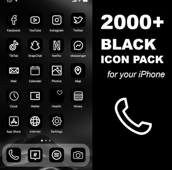 00 Ios Black Solid Icon Pack All Access Pack Iphone Etsy