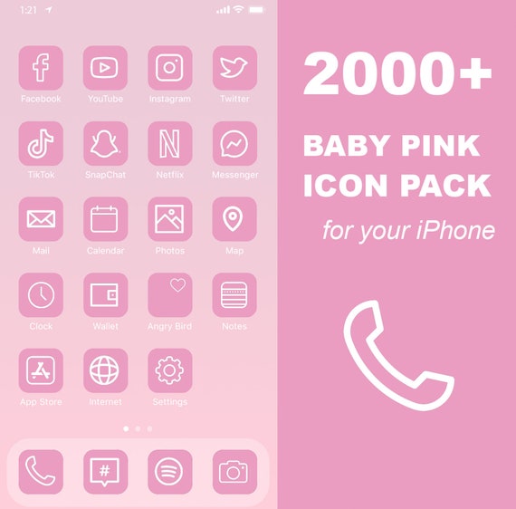 00 Ios Baby Pink Icon Pack Mega Access Pack Iphone Etsy Canada