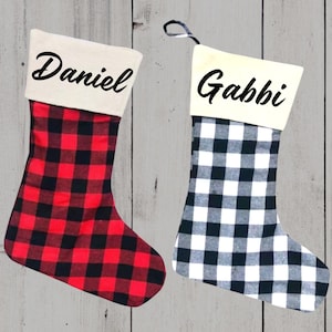 Personalized Christmas Stockings, Family Red and Black Plaid Holiday Stocking, Christmas Decor, Holiday Decor, Buffalo Plaid