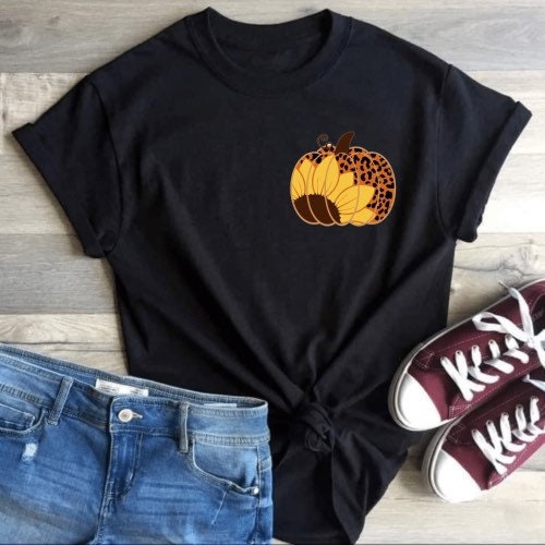 Discover Leopard Pumpkin Shirt | Fall T-Shirt | sunflower | Autumn Apparel | Screen Print | Unisex Shirt | Trendy Tee