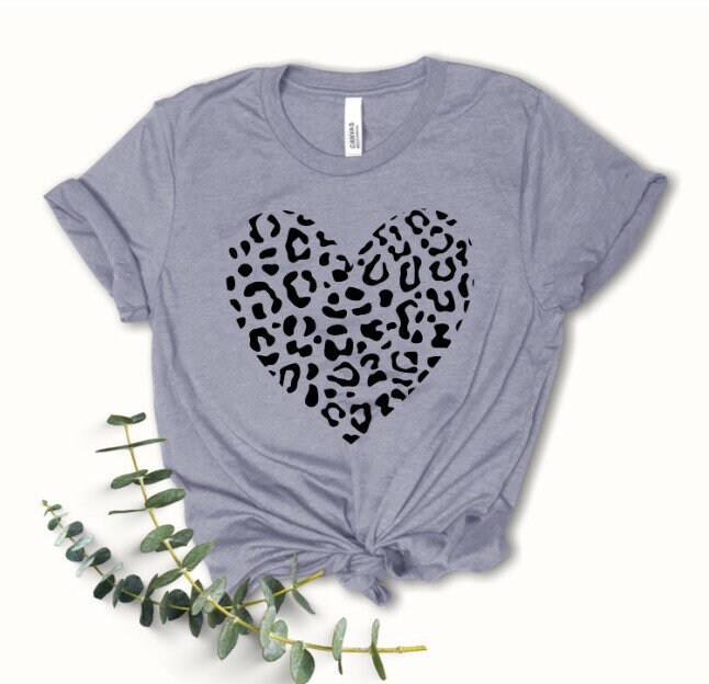 【YEGG】 Leopard heart Tee Leopard Heart Shirt | Leopard Shirt | Heart Shirt | Cute T