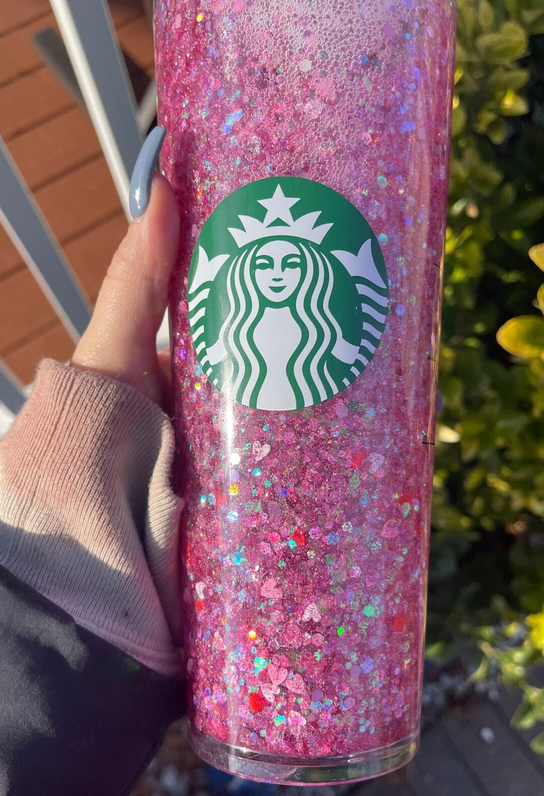 Starbucks Snowglobe Tumbler / Hearts & Purple Glitter 