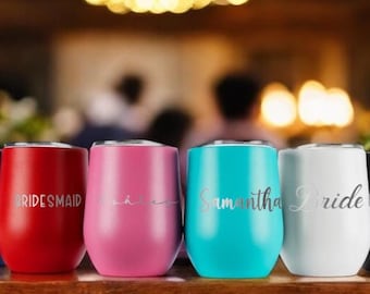 Custom Laser Engraved 12 oz Wine Tumbler, Stainless Steel Wine Tumbler, Vacuum Insulated Stemless Cup, Custom Logo, Bridesmaid Gift