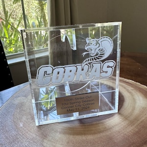 Personalized softball acrylic display case. Team gifts. Softball memorabilia. Softball gifts