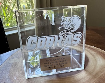 Personalized softball acrylic display case. Team gifts. Softball memorabilia. Softball gifts